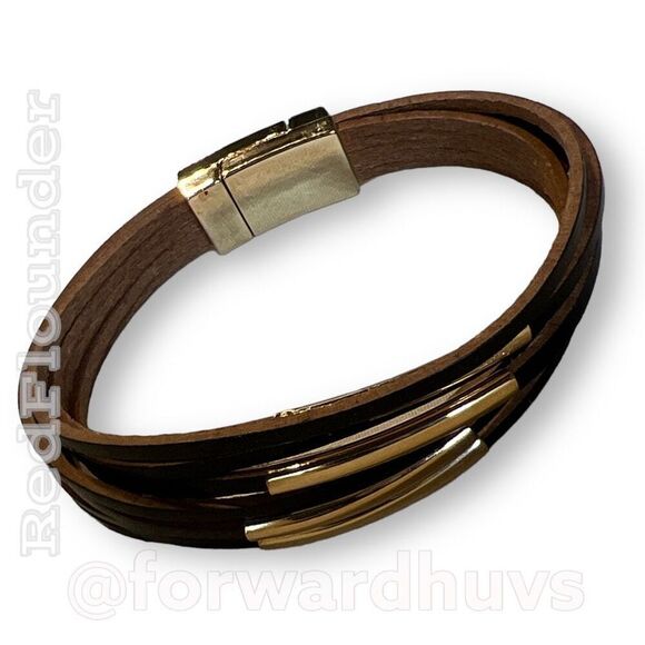 Multi-Stand Leather Bracelet with Metal Sheath Beads - Picture 5 of 8